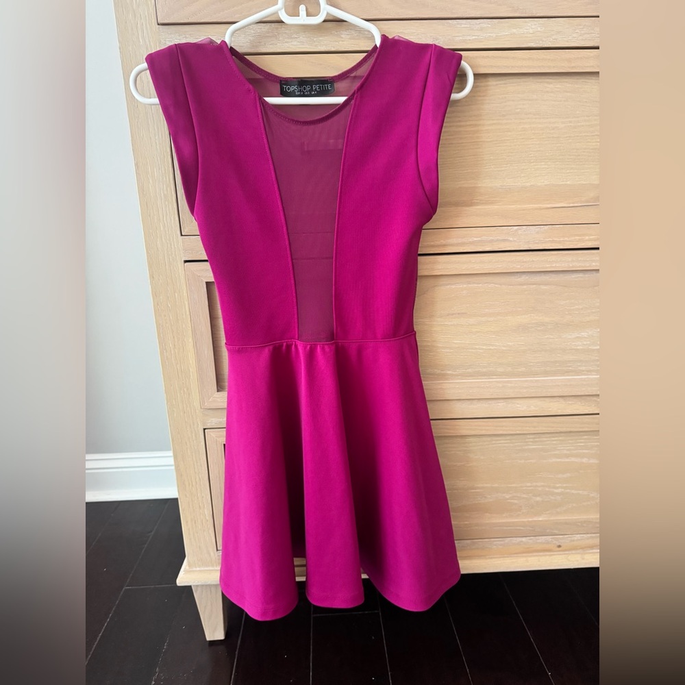 Topshop Petite Fuchsia Sheer-Panel Dress
